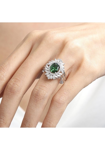 Mia Vento Effective Diamond Venedik Dansı Sentetik Zümrüt Taşlı Gümüş Yüzük