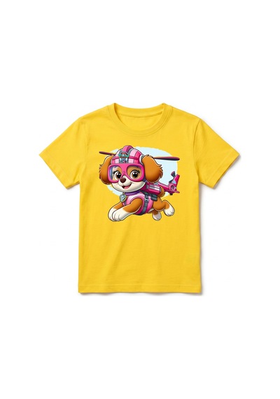 Urbantrendstore Paw Patrol Unisex Kız Çocuk Bisiklet Yuvarlak Yaka Basic Kısa Kollu %100 Pamuk Tişört Sarı