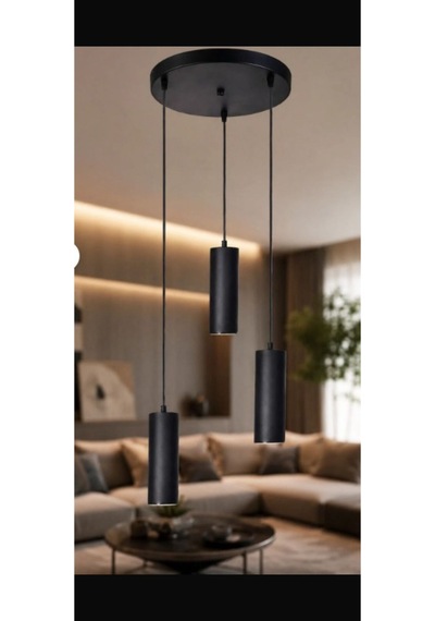Dekoratif 3 Lü Oturma-giyinme Odası Metal Sarkıt 23 Cm Texture Siyah-beyaz Günışığı Ampullü