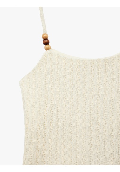 Koton Boncuk Detaylı Kroşe Crop Askılı Bluz Bej 6skg30011ak Ekru