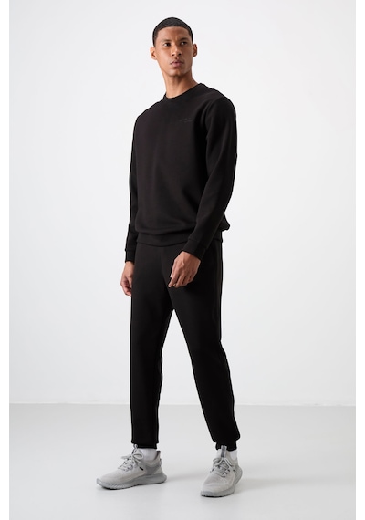 Tommy Life Siyah - Siyah Pamuklu Kalın Yumuşak Dokulu Comfort Fit Nakışlı Erkek Eşofman Takım - 85254 Siyah