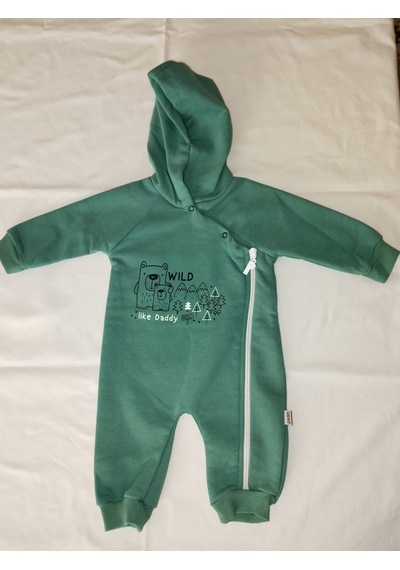 Egişbaby Erkek Bebek Kapüşonlu Ayı Baskılı Tulum Koyu Yeşil