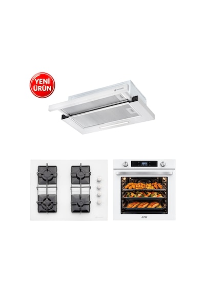 Eminçelik & AFM A40 FM7701 + 1240W Wok + 1320 Turbo Dijital Beyaz Ankastre Set