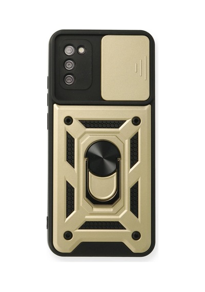 Samsung Uyumlu Galaxy A03s Kılıf Pars Lens Yüzüklü Silikon - Gold 0.2M-Çok Renkli
