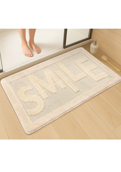 Doğal Kaymaz Taban Banyo Paspas Uzun Ömürlü Yumuşak Dokulu Su Emici Yıkanabilir Smile 60x100 Krem