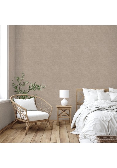 Adawall Muse Koleksiyonu- 25104-8 Koyu Bej Keten Efektli Modern Duvar Kağıdı 1.06x15.6m, 16.5m²