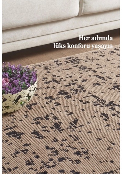Bohem Tarz Geometrik Desenli Pamuk Taban Bej Renk Şönil Kilim