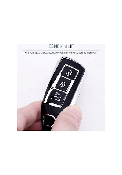 Audi A3 A4 A5 A6 A8 E-tron Q3 Q4 Q5 Q7 Q8 S5 S6 E-tron Gt Gümüş Kenar Tpu Anahtar Kılıfı Beyaz