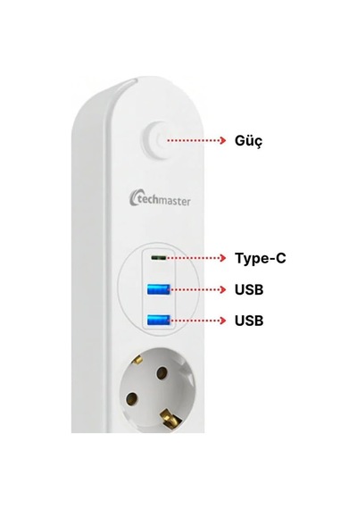 2 Usb+type-c Akım Çocuk Korumalı 4lü Priz 2mt Beyaz