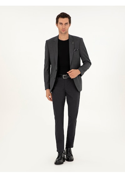 Cacharel Siyah Slim Fit Pamuk Karışımlı Kanvas Pantolon