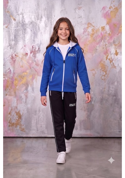 Pina Kids Kız Çocuk Atheletic Reglan Kol Kapüşonlu Düz Paça Dalgıç Kumaş Eşofman Takımı Esf7018 mavi Pina Kids Kız Çocuk Atheletic Reglan Kol Kapüşonlu Düz Paça Dalgıç Kumaş Eşofman Takımı Esf7018 mavi