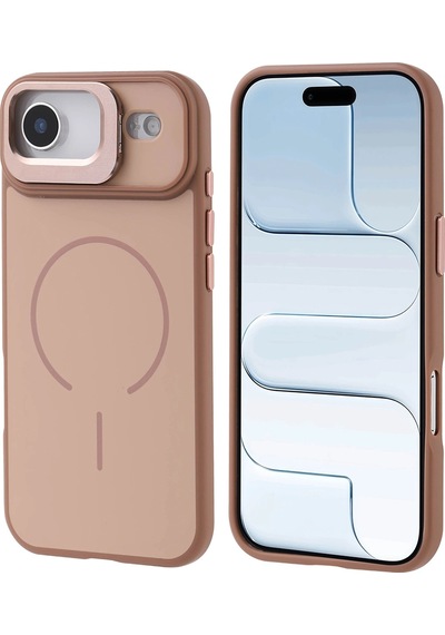 Apple Uyumlu iPad iPhone 17 Air Kılıf M-safe Şarj Özellikli Kamera Standlı Zore Notron Kapak Gold