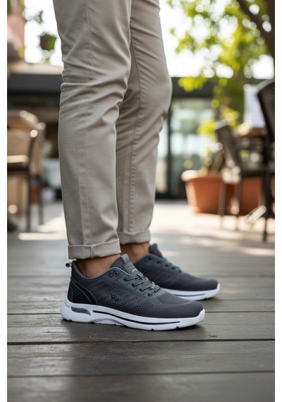 Enoch Örme Dokulu Nefes Alabilen Hafif Sport Sneaker Füme - Beyaz