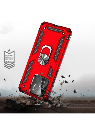 Xiaomi Redmi 10c Kılıf Kamera Koruyucu Manyetik Standlı Tank Koruma Celikaksesuar Kırmızı