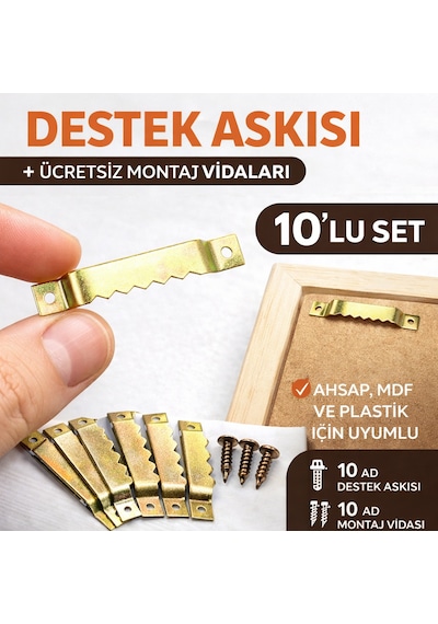 Çerçeve Askı Aparatı Dişli Metal Destek Askısı 5,4 Cm 10 Lu Set Vida Dahil