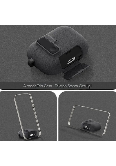 Apple Uyumlu AirPods Pro 3. Nesil İle Kılıf Standlı Kilitli Tpu Premium Matte Trip Case Turuncu