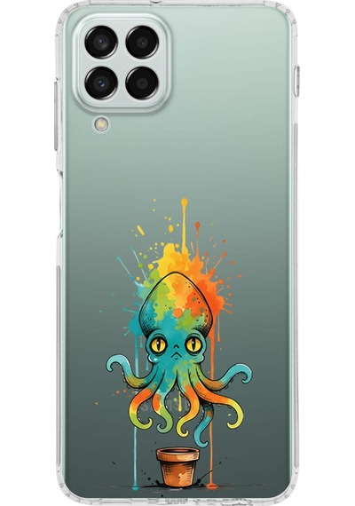 Samsung Galaxy M33 İle Uyumlu Splash Ahtapot Tasarımlı Şeffaf Silikon Kılıf Şeffaf