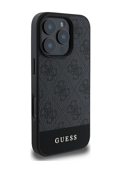 Apple Uyumlu iPhone 16 Pro Kılıf Guess Lisanslı Pu Deri Şerit Logo Dizaynlı Kapak Gri