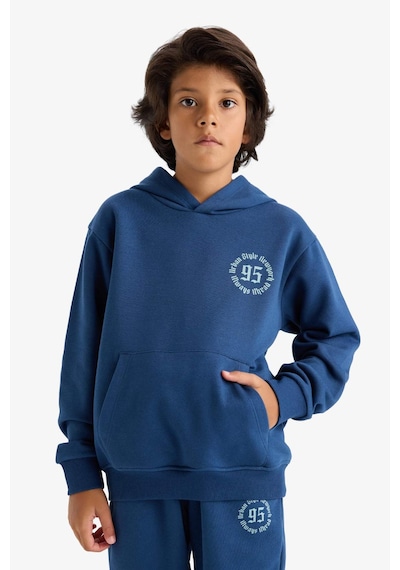 Defacto Erkek Çocuk Kapüşonlu Baskılı İçi Yumuşak Tüylü Sweatshirt E9599a825aube829 Mavi