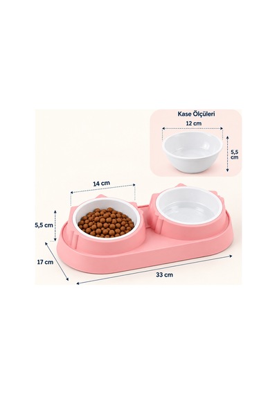 Çift Bölmeli Kedi Köpek Mama Ve Su Kabı - Pembe