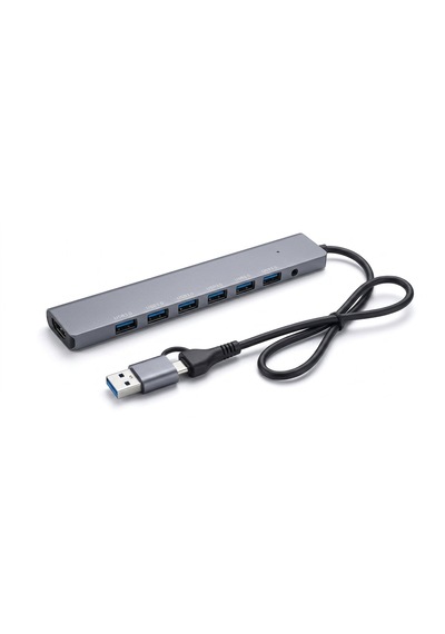 7 Port Usb 3.0 Çoklayıcı Hub - Usb Ve Type-c Girişli Güç Destekli