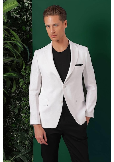Efor Comfort Fit Çift Yırtmaç %100 Keten Casual Beyaz Ceket C 668 Beyaz