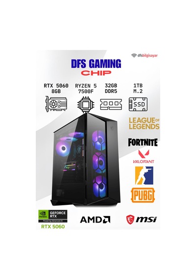 MSI DFS Gaming CHIP R5-7500F 32 GB 1 TB M.2 SSD RTX5060 Free Dos Masaüstü Oyuncu Bilgisayarı