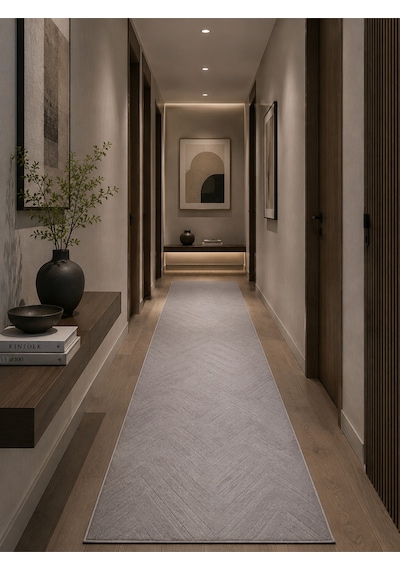 Pp Gri Jel Modern Kaymaz Taban Salon Hol, Koridor Mutfak Yıkanabilir Kesme Yolluk Halı