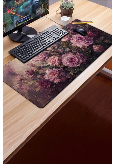 Sonictouch Klavye Mousepad 40x90cm Dikişsiz Pürüzsüz Sıvı Geçirmez Kaymaz Taban Gece Gülleri