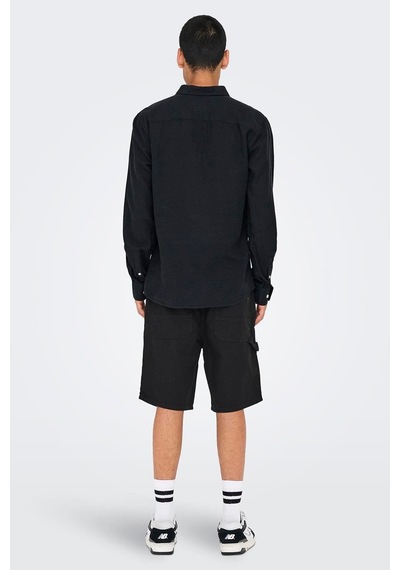 Only & Sons Onscaiden Ls Solid Linen Shirt Noos Erkek Gömlek-26529 Siyah
