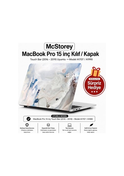 Macbook Pro 15 Mermer Desenli Kılıf A1707 A1990 Uyumlu Baskılı Sert Kılıf İnce Hafif Koruyucu Kapak R-39 Belirtilmemiş