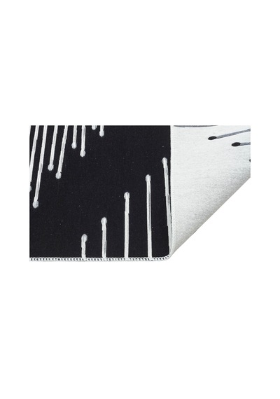 Black Yıkanabilir Çift Taraflı Modern Desenli Dokuma Kilim