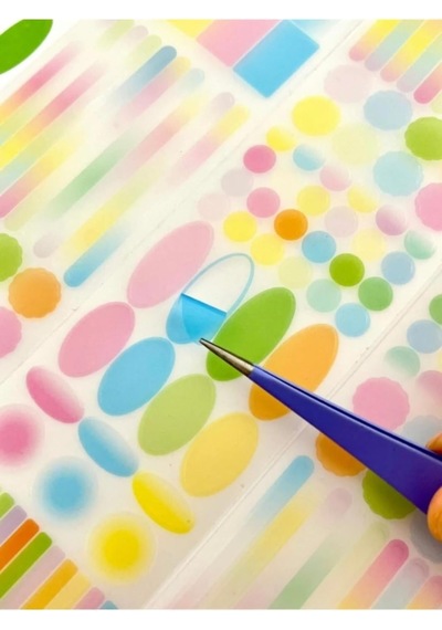 Tr Pastel Renkli Yuvarlak Ve Çizgi Desenli 2m 570adet Tek Tek Çıkartma Sticker Washi Etiket 1