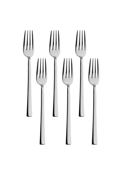 Gümüş Tatlı Çatalı Seti, Paslanmaz Çelik, 16 Cm, Metalik, Titanyum Kaplama, 6 Adet Abanoz