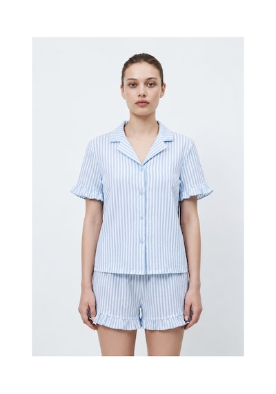 Fit Women Kadın Premium Fırfırlı Mavi Pijama Takımı