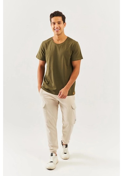 Erkek Oversize Rahat %100 Pamuklu Penye Bisiklet Yaka Kısa Kol Basic T-shirt Classic Collection Haki