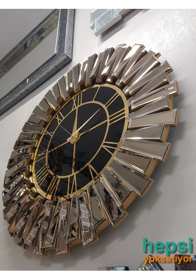 Güneş Gold Black Altın Siyah 85 Cm Dekoratif Aynalı Duvar Saati