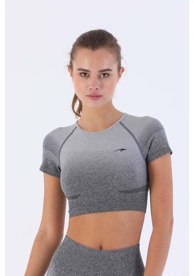 Maraton Sportswear Slimfit Kadın Bisiklet Yaka Kısa Kol Basic Siyah Crop Top 811030 SIYAH Siyah
