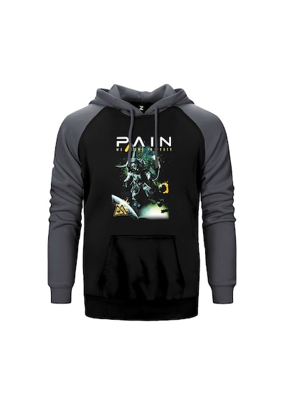 Pain We Come İn Peace Gri Renk Reglan Kol Kapşonlu Sweatshirt Gri