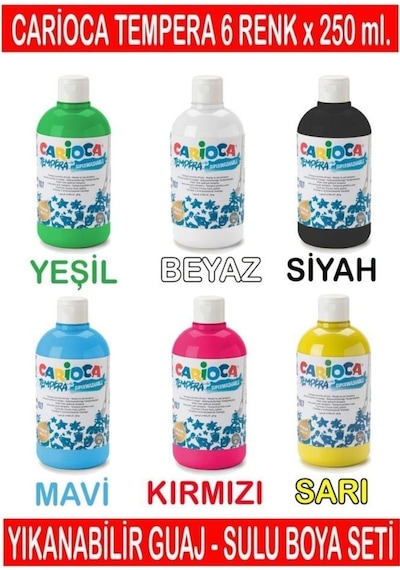 Carioca Tempera Süper Yıkanabilir Guaj - Sulu Boya Seti 6 Renk x N11.156