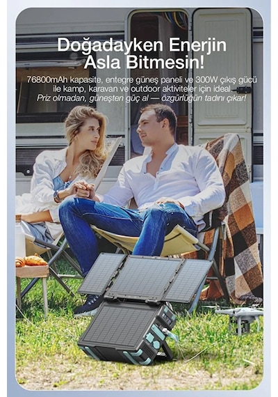 76800mah 300w Taşınabilir Güç İstasyonu Güneş Panelli Hızlı Şarj Siyah