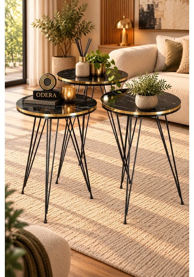 Odera Bendir Siyah Mermer Desenli Elips Orta Sehpa Ve Zigon Sehpa 4'lü Set Siyah Tel Metal Ayaklı Diğer Odera Bendir Siyah Mermer Desenli Elips Orta Sehpa Ve Zigon Sehpa 4'lü Set Siyah Tel Metal Ayaklı Diğer