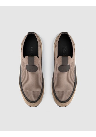 Cabani Bej Modern Triko Slip-on Sneaker Siyah - Neon Yeşil