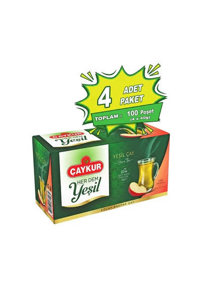 Herdem Yeşil Çay Süzen Poşet Elmalı 1,6gr 25 Adet Dörtlü Paket