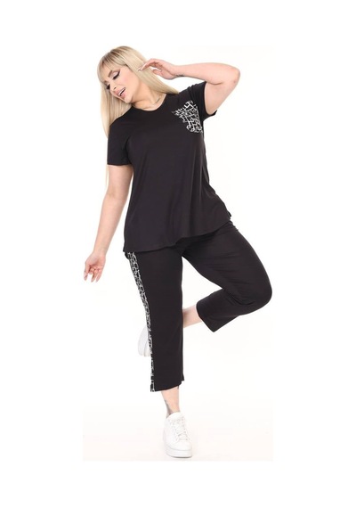 Kısmet Sepeti Kadın Kapri Tshirt İkili Cep Detaylı Viskon Penye Şık Takım siyah