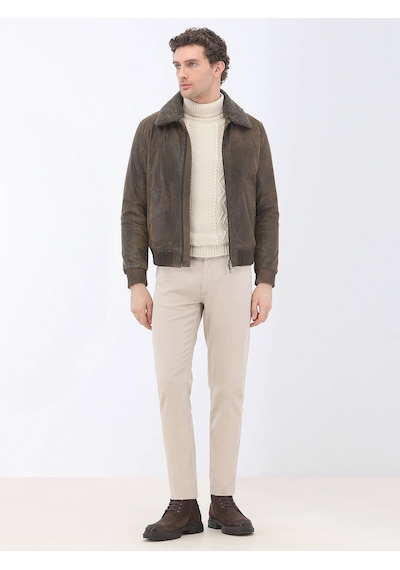 Kip Bej Düz Dokuma Slim Fit Casual Pamuk Karışımlı Pantolon Bej