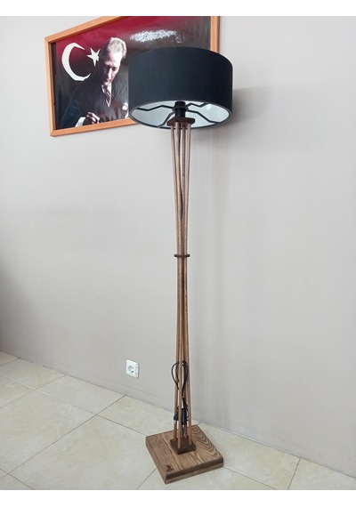 Balsa Dekor Ahşap Lambader Ceviz Gövde Siyah