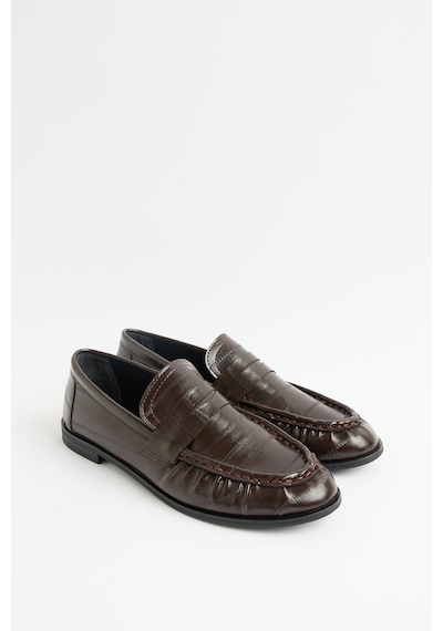 Lutvelizade Loafer 2517 Klasik Deri Görünümlü Oval Burun Acı Kahve Su Yolu Kadın Loafer