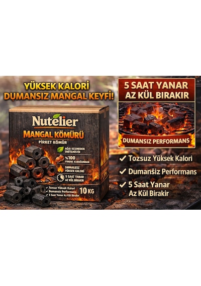 Nutelier Fındık Kabuğu Briket Mangal Kömürü 10 Kg