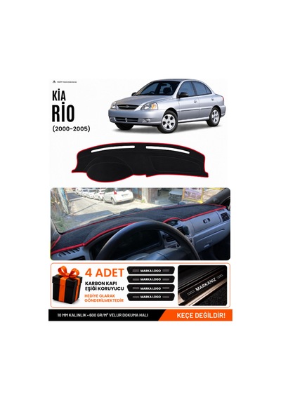 Kia Rio 2000-2005 Uyumlu Torpido Koruma, Torpido Örtüsü, Torpido Kılıfı - Siyah Kırmızı